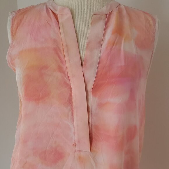 painted Vince Silk tank top sleeveless shirt white coral pink sand band collar M - Picture 6 of 11
